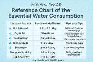 Reference Chart of the Essential ideal Water Consumption.